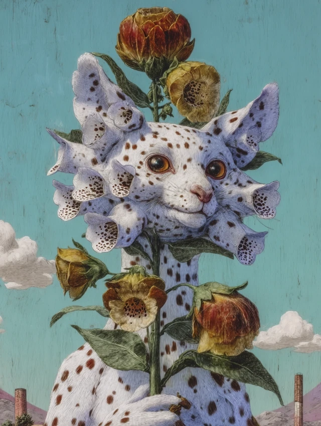 Foxglove Cat A Whimsical Floral Portrait