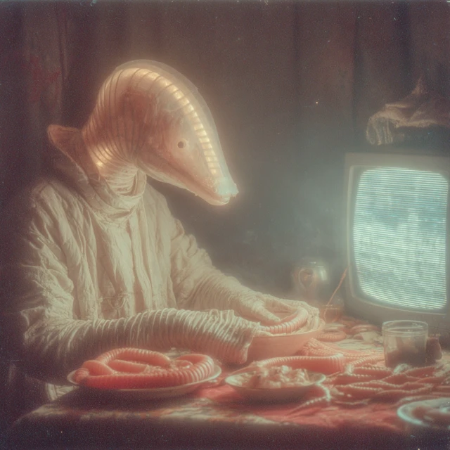 VHS Footage Pasta Man Lampreys Surreal Dinner
