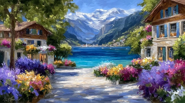 Swiss Alps Landscape Painting - Oil on Canvas - Nature Art