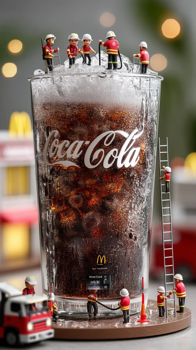 Tiny Firefighters Fight Soda in a Giant Coca-Cola Cup