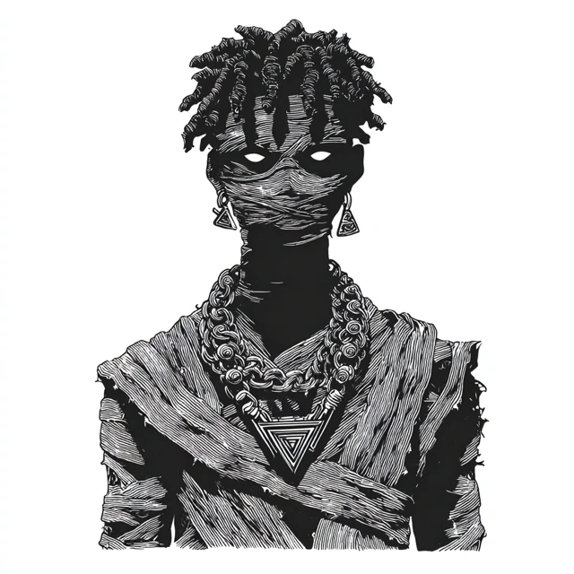 Mummy Illustration Black and White Egyptian Style
