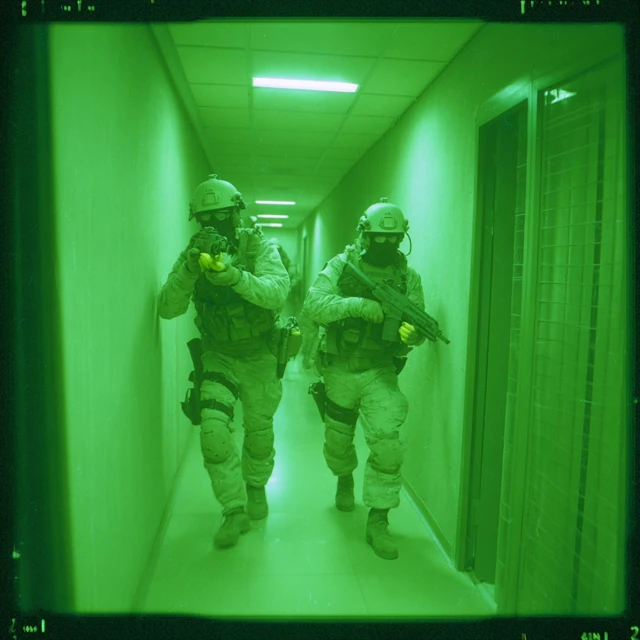 SWAT Team Night Vision Corridor