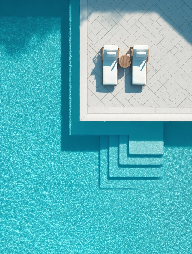 Elegant Pool Top Down View Sun Loungers