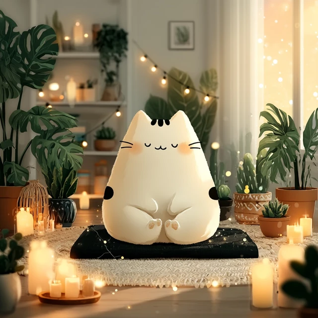 Meditating Cartoon Cat Peaceful Illustration