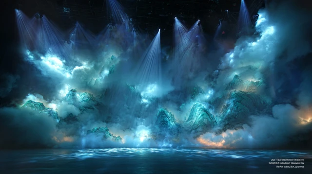 Theatrical Stage Design with Dramatic Lighting