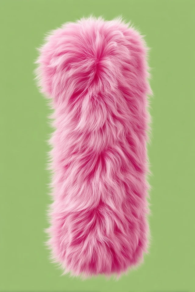 Fluffy Pink Letter I on Green Background