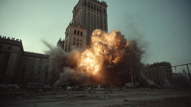 Warsaw Explosion Palace of Culture Dramatic Scene