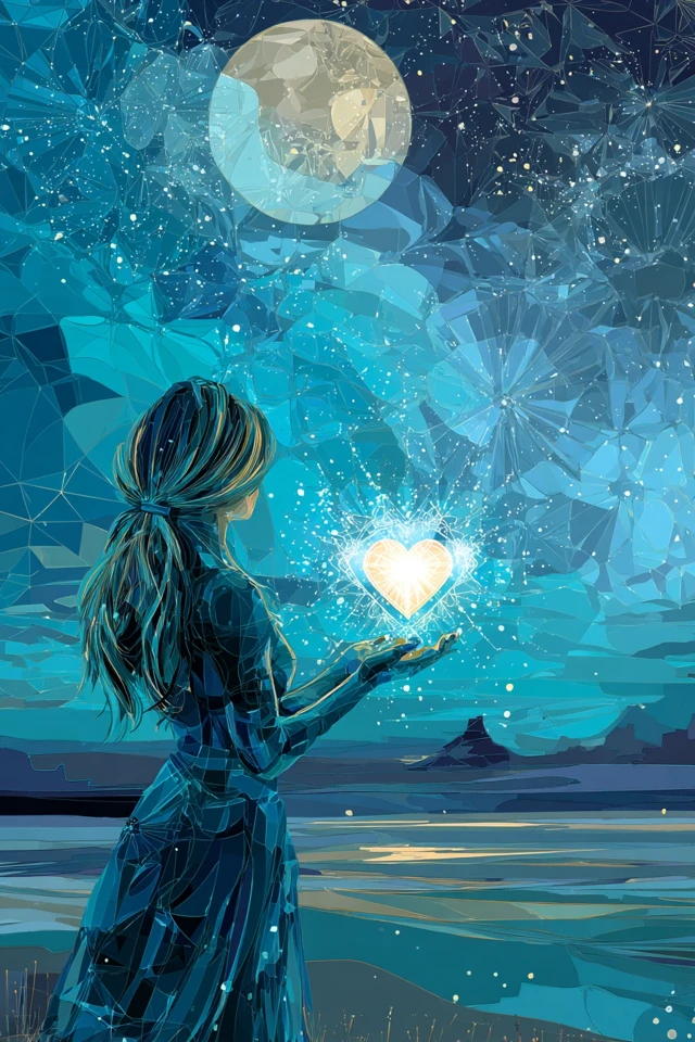 Futuristic Woman Projecting Heart Digital Painting