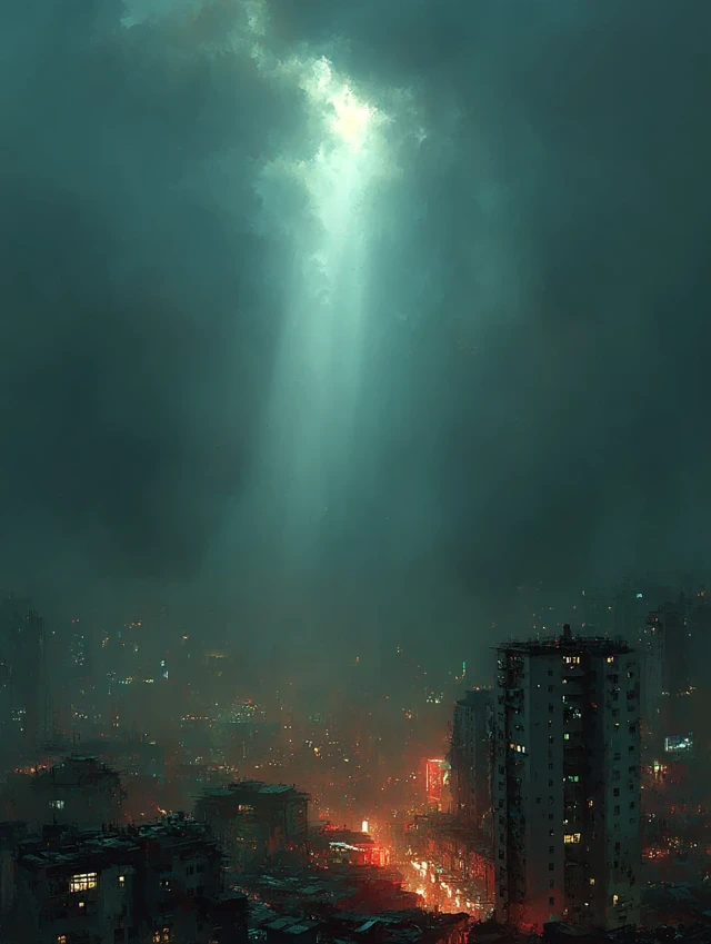 Cyberpunk City Under Overcast Sky