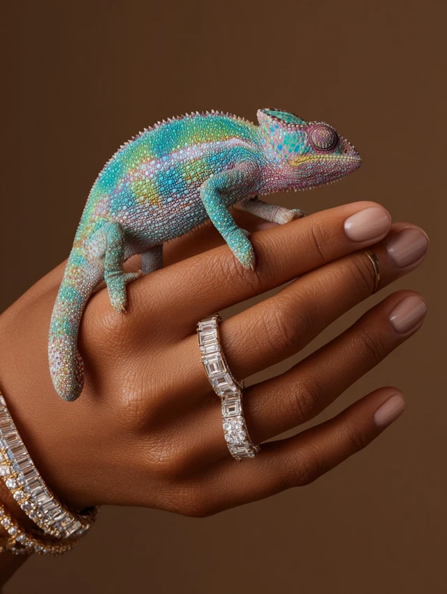 Luxury Jewelry Hand with Chameleon Studio Photography