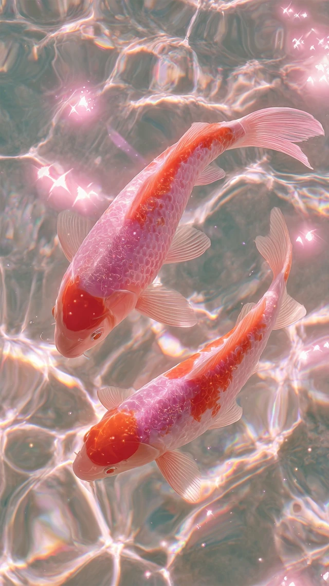 Pink Koi Fish Swimming in Sparkling Water
