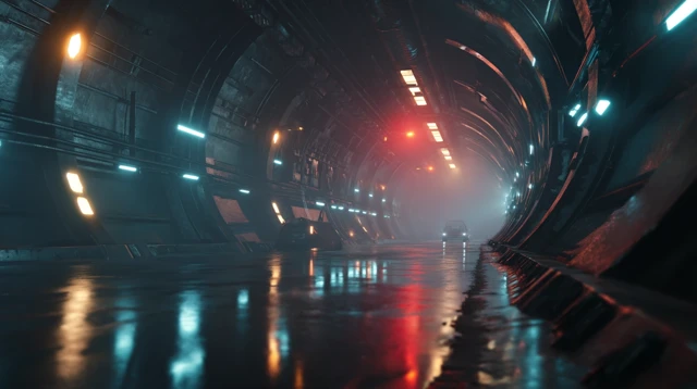 Futuristic Tunnel with Neon Lights