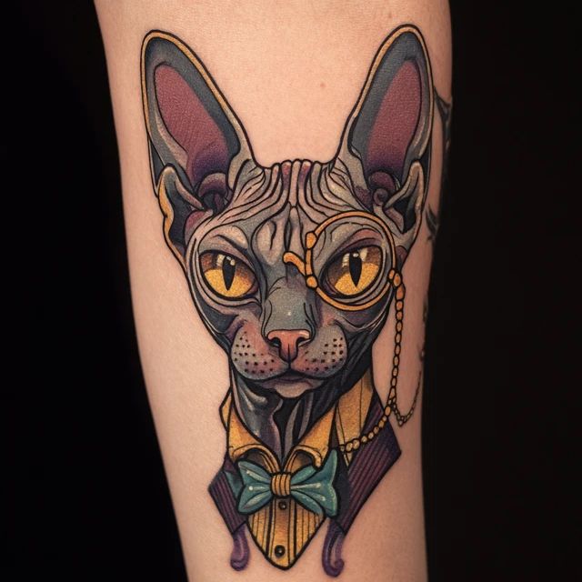 Sphynx Cat Tattoo Victorian Steampunk Art