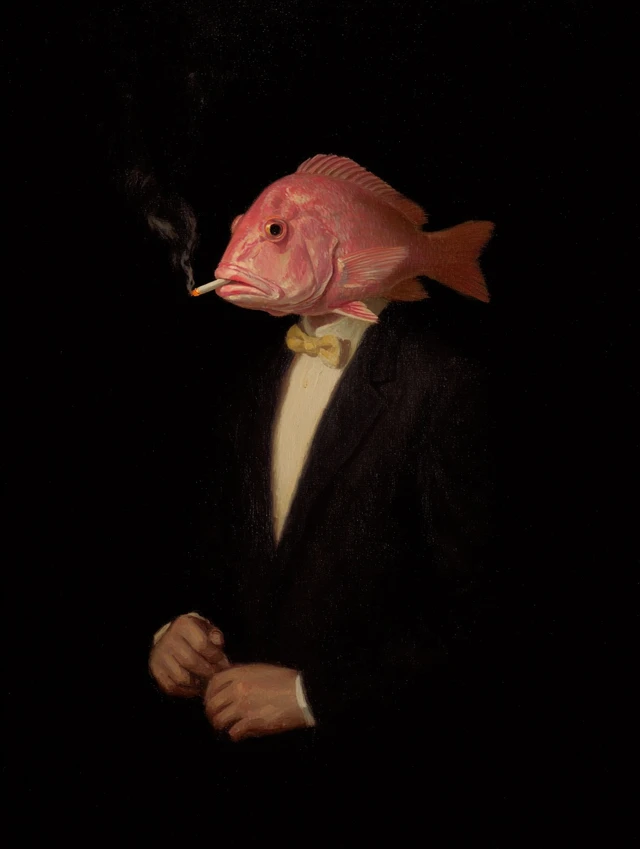 Elegant Oil Painting Pink Fish Smoking