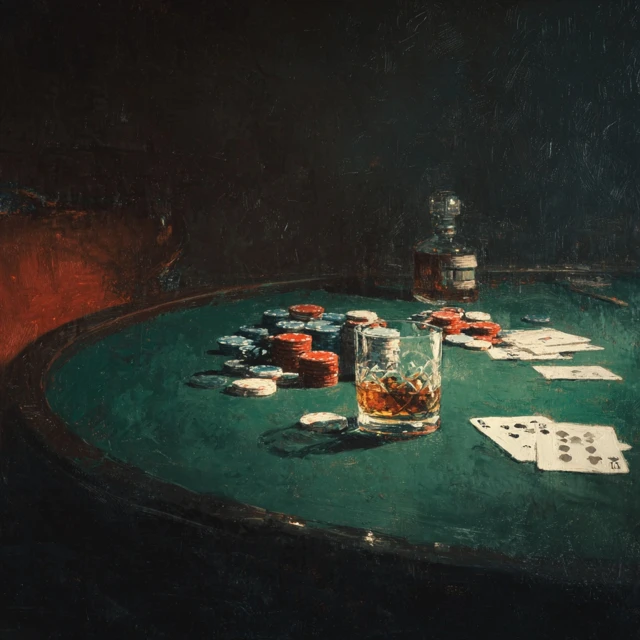 Noir Poker Table Dramatic Lighting Vintage Gambling