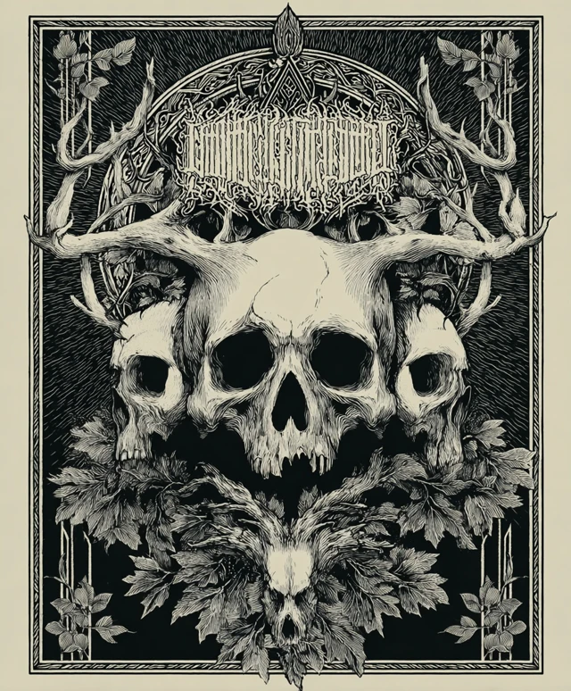 Gothic Skull Art Black Metal Band TShirt Design