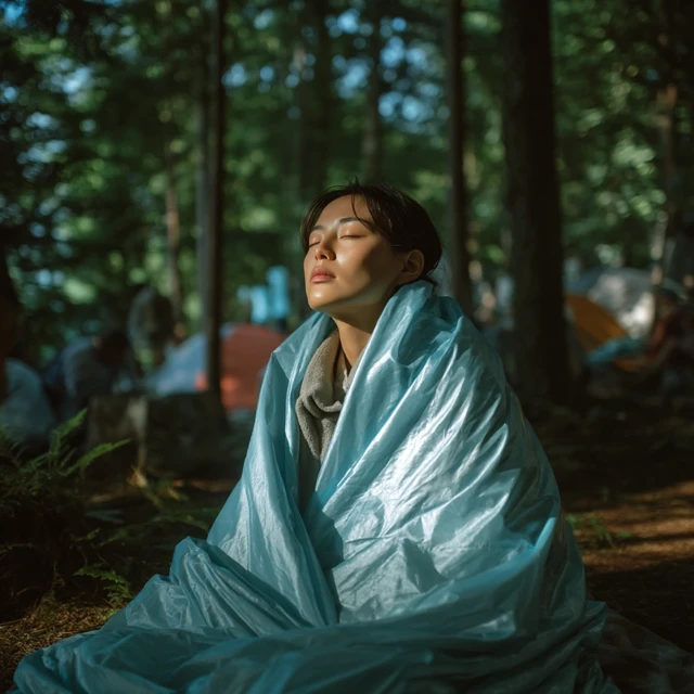 Korean Woman Camping Forest Relaxation Peaceful Scene