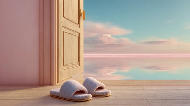 Escape to Tranquility: Slippers, Doorway to Pastel Void