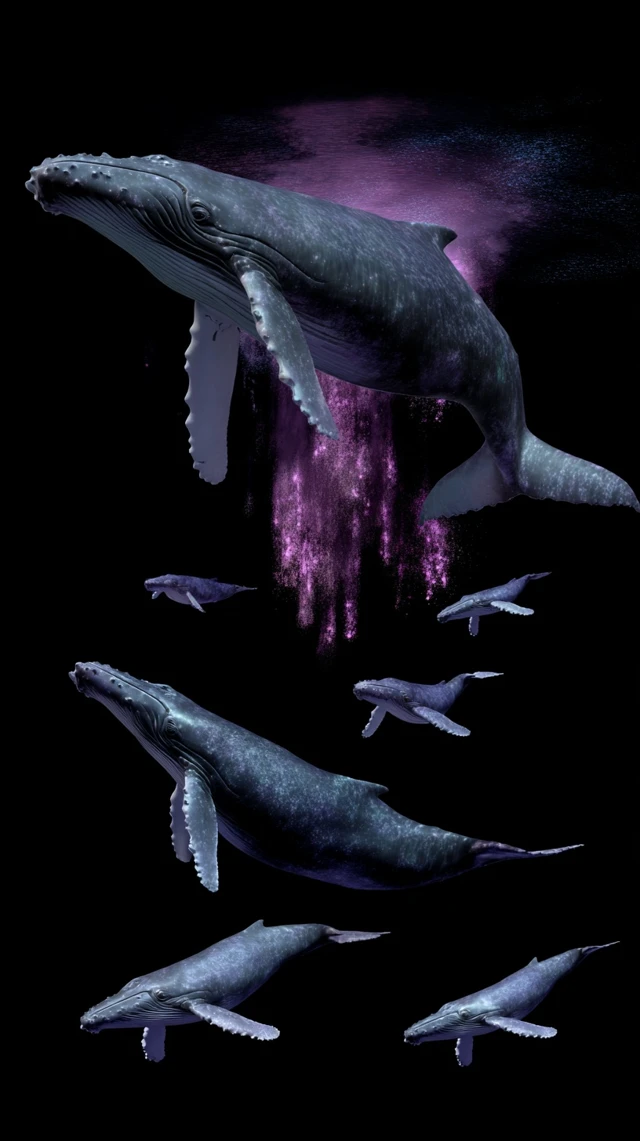 Whales Swimming Underwater Black Background