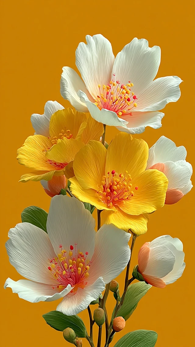 Floral Background Abstract Yellow White Flowers