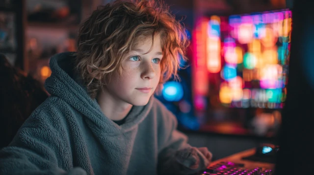 Young Boy Playing Roblox on Gaming PC