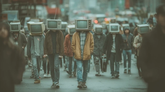 New York City 2025 People with TV Heads Downtown