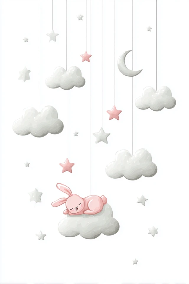 Cute Baby Nursery Art Pink Bunny and Clouds