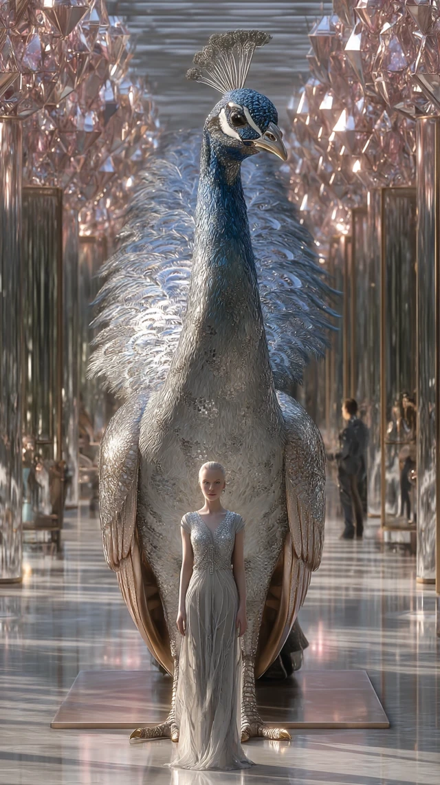 Diamond Peacock Guardian Portrait Luxurious Fantasy