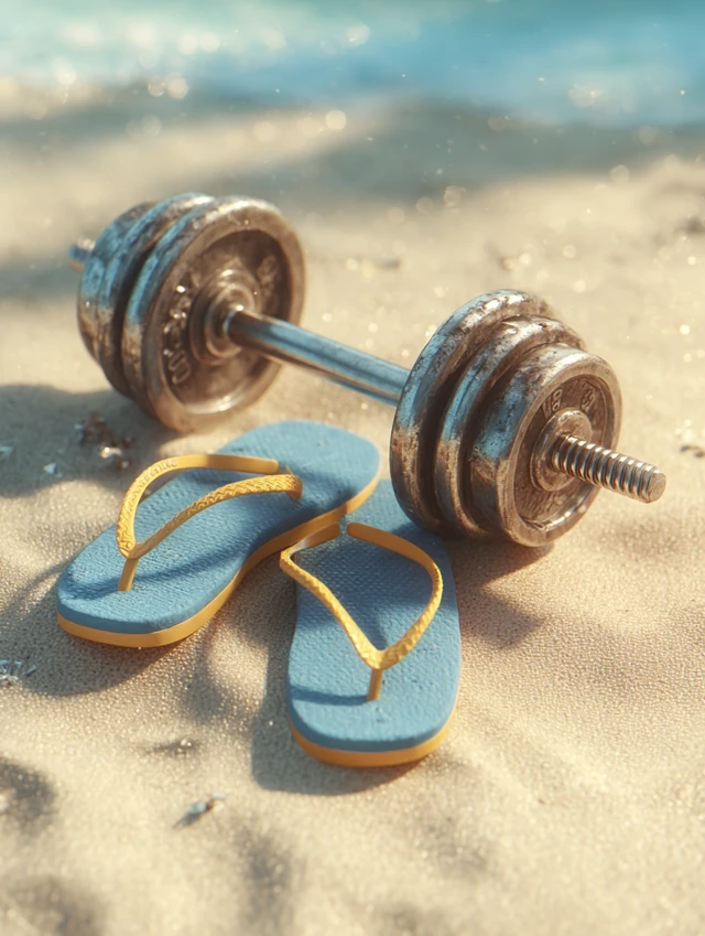 Beach Workout Dumbbell and Flip Flops