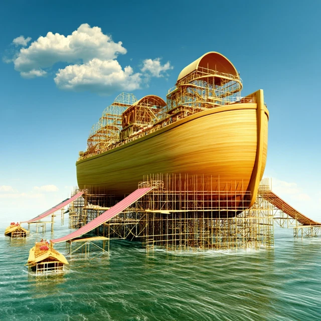 Noahs Ark Under Construction Ocean Sunny
