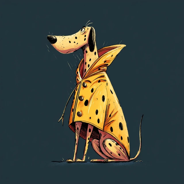 Cartoon Spotted Dog in a Raincoat