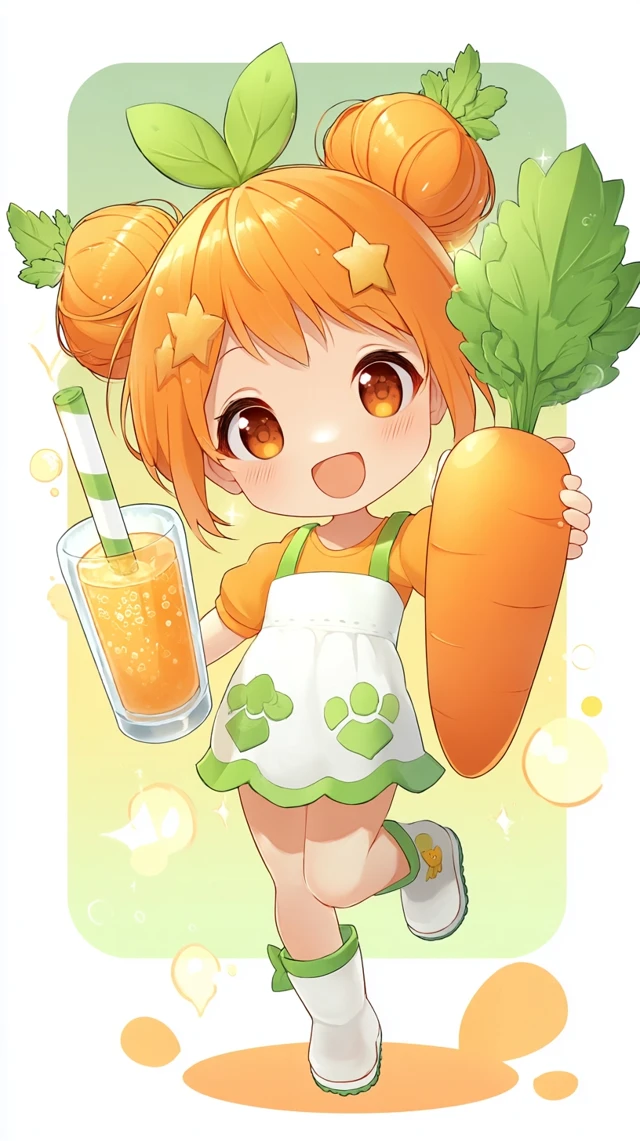 Cute Anime Girl Chibi Carrot Juice Art