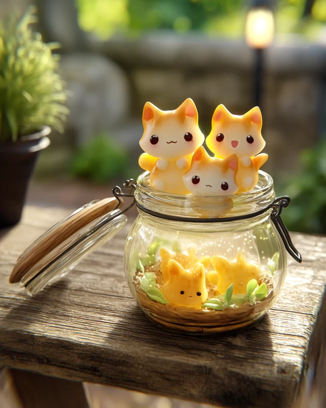 Cute Anime Kitties in a Jar 3D Render Kawaii