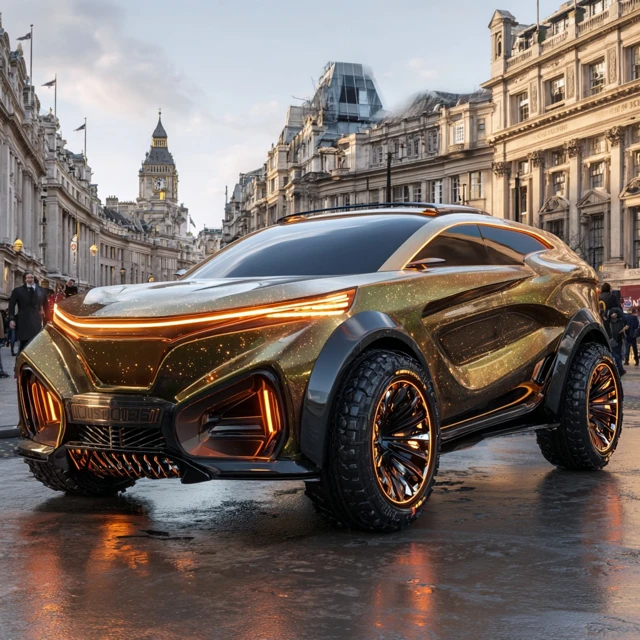 Futuristic Luxury SUV Concept in London SciFi Rendering