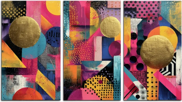 Abstract Triptych Art with Gold Foil Accents