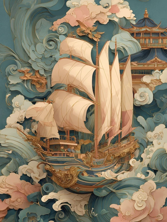 Sailing Ship in Stormy Seas Illustration