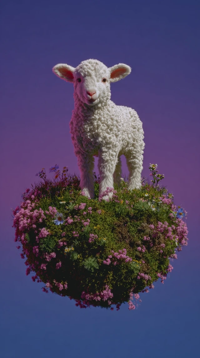 Cute Sheep Illustration Psychedelic Pastel Sky Render
