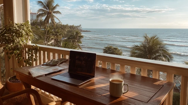 Tropical Remote Work Paradise - Balcony Desk View
