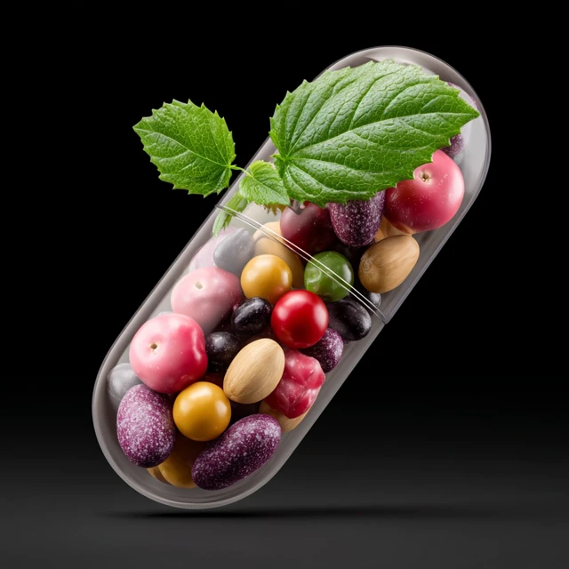 Healthy Capsule Fruits Nuts Lentils and Protein 3D Render