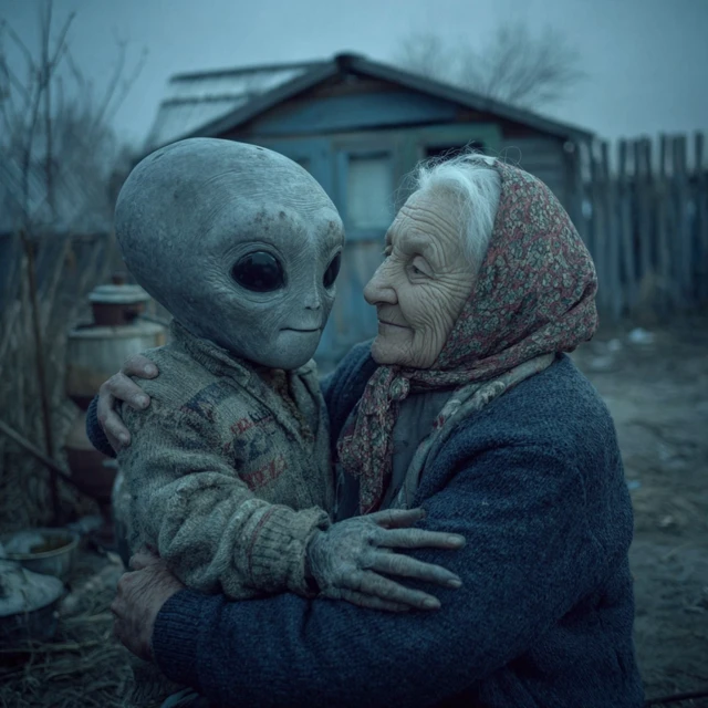 Eerie Russian Village Babushka Alien Portrait 1996