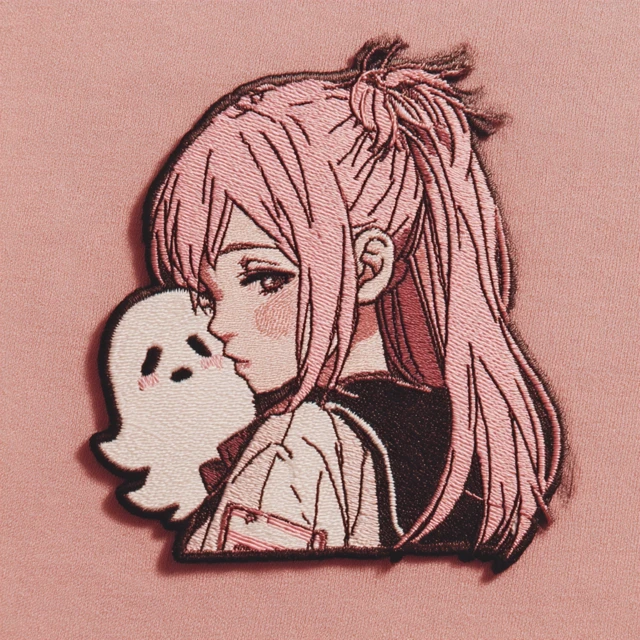 Anime Badge Pink Haired Girl and Ghost