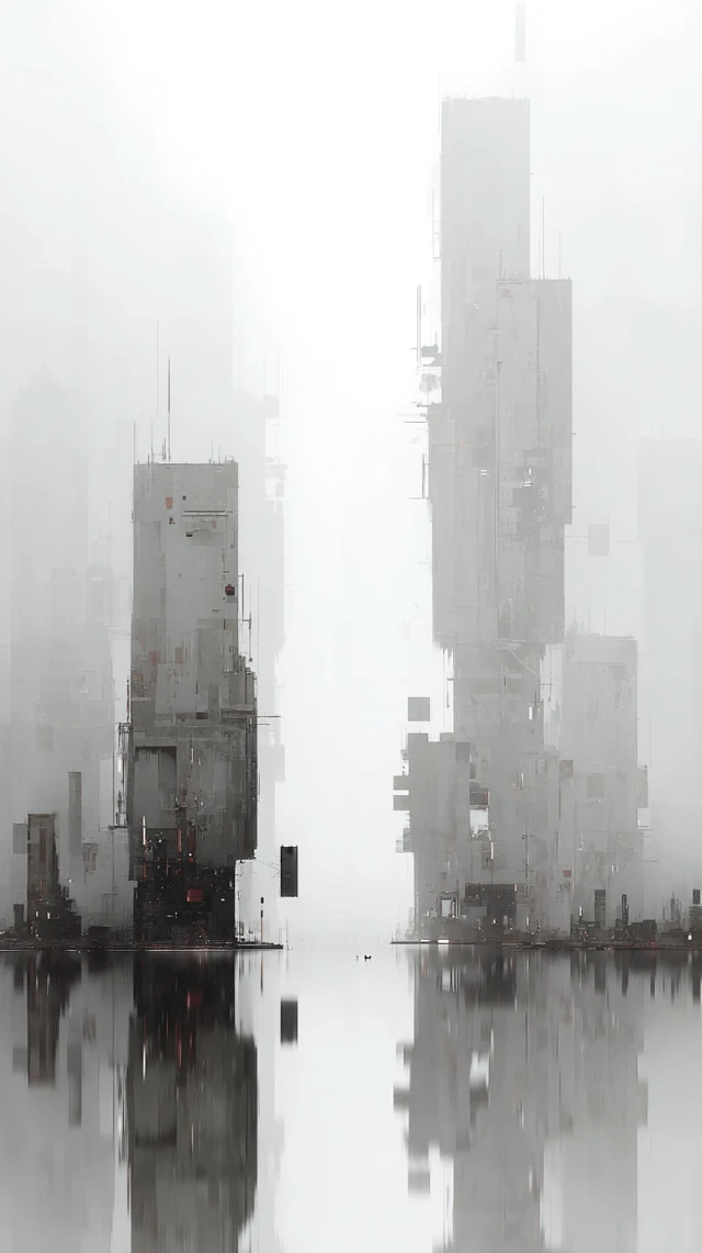 Dystopian Cityscape: Abstract Architecture in the Fog