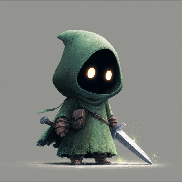 Mysterious Hooded Figure with Glowing Eyes Cartoon
