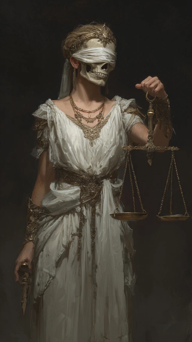 Dark Fantasy Art Lady Justice Skull Face Scales