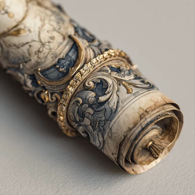 Detailed Decorative Scroll with Golden Ornaments