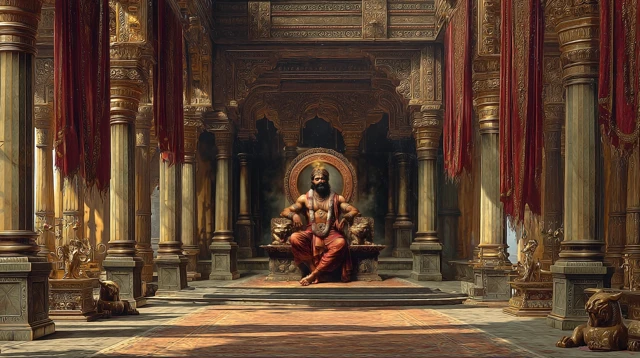 Ancient Indian Royal Court Interior with a King