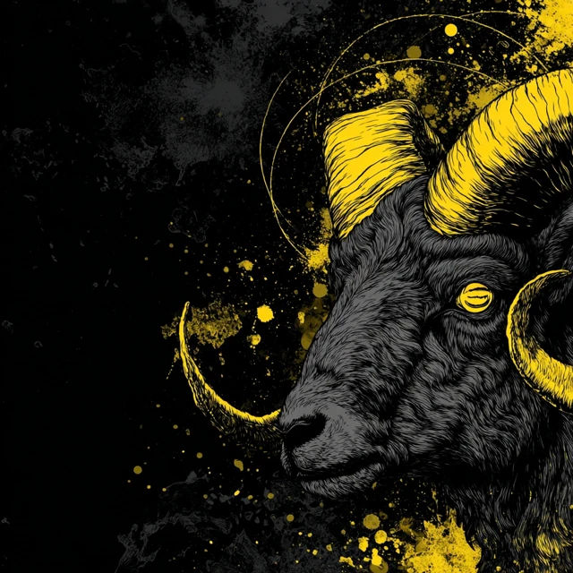 Merch Design Black and Yellow Ram Illustration