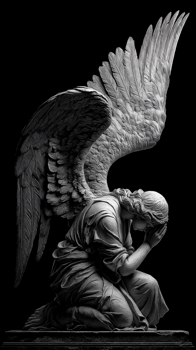 Praying Angel Grayscale T-Shirt Design