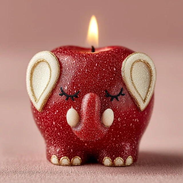 Whimsical Apple Elephant Candle Art