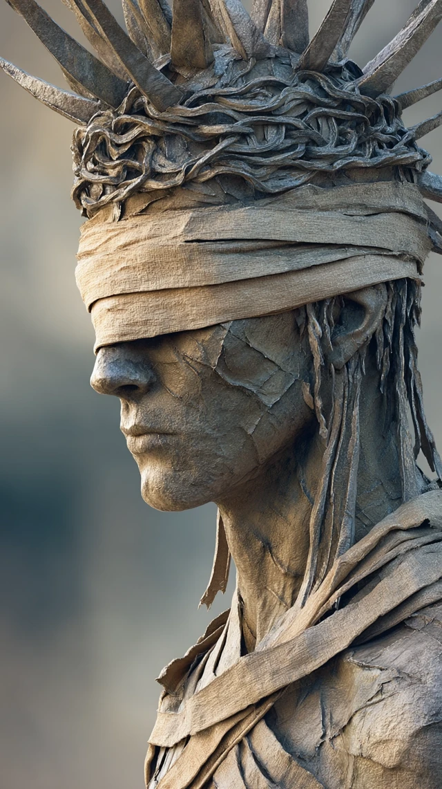 Blindfolded Oracle Statue Dark Fantasy Sculpture
